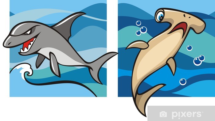 700x395 Marine Life, Gray Shark And Hammerhead Shark, Vector Wall Mural