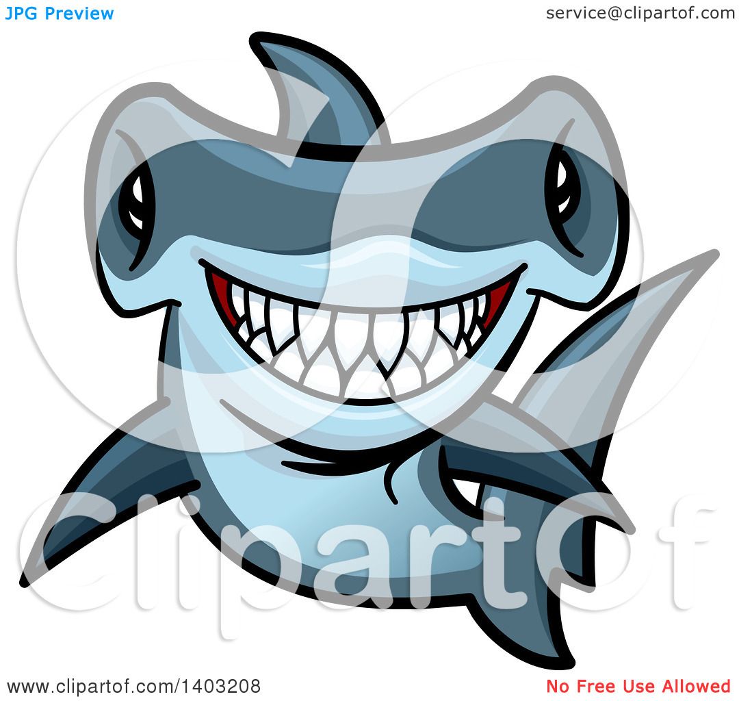 1080x1024 Clipart Of A Cartoon Tough Blue Hammerhead Shark