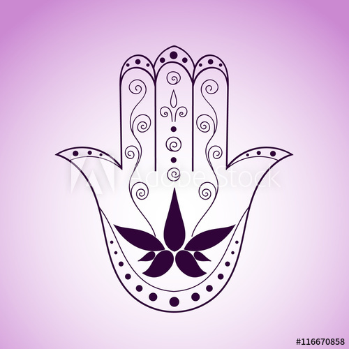 500x500 Hamsa Vector Lotus Symbol Ink Contour On Gradient Background
