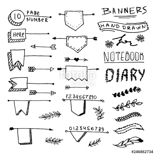 Hand Drawn Banners For Your Design Label For Notebook, Diary 500x500 Hand Drawn Banners For Your Design Label For Notebook, Diary