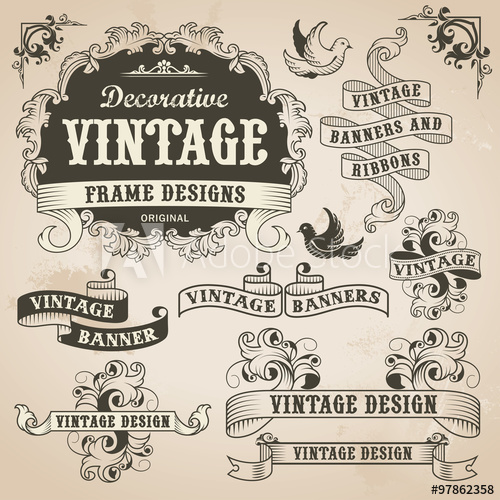 Vintage Retro Hand Drawn Banner Set 500x500 Vintage Retro Hand Drawn Banner Set