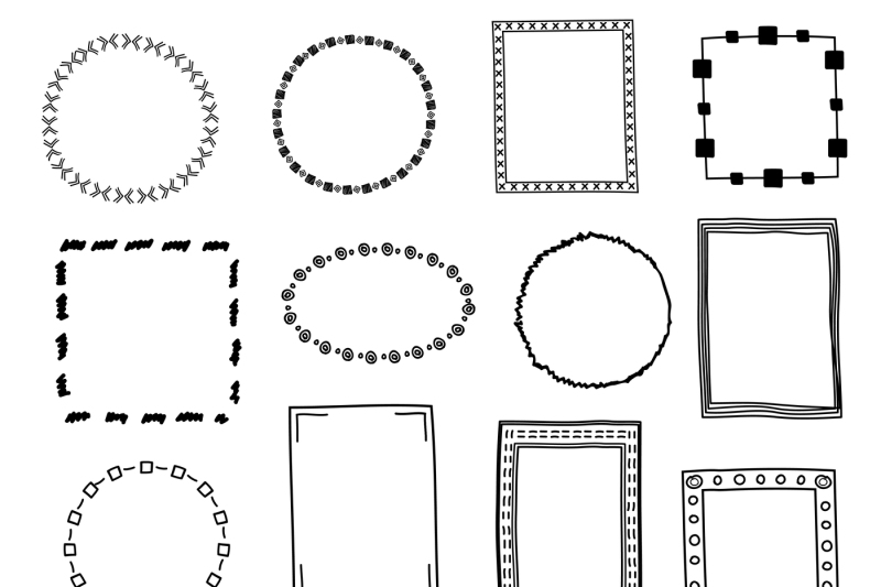 800x533 Hand Drawn Doodle Frames, Borders Vector Set