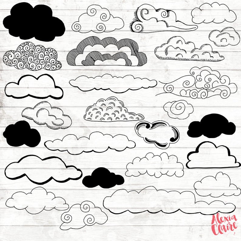 794x794 Clouds Clipart Hand Drawn Weather Clipart Vector Planner Etsy