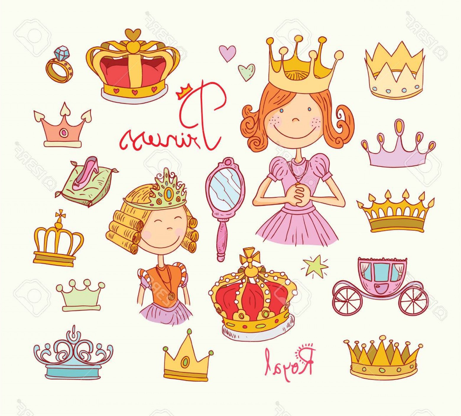 1560x1408 Photostock Vector Princess Crown Set Hand Drawn Soidergi