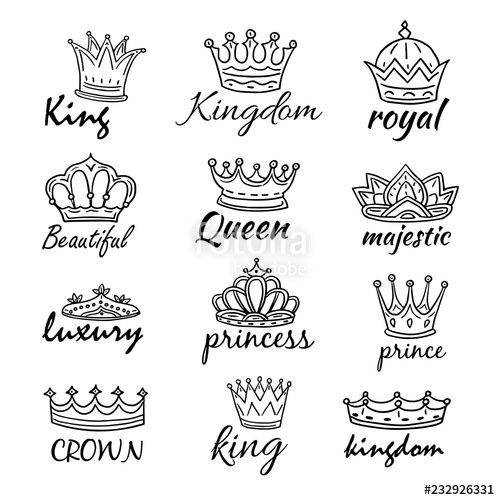 500x500 Sketch Crowns Hand Drawn King, Queen Crown And Princess Tiara