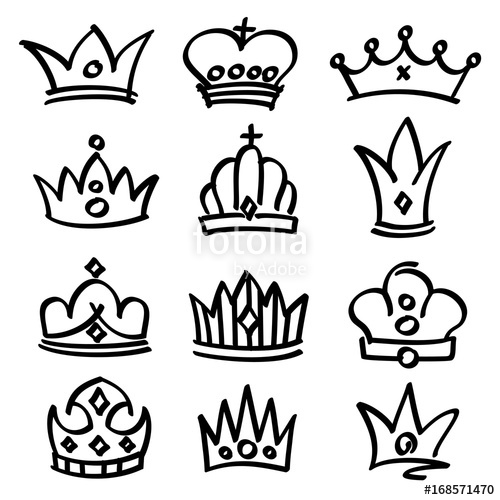 500x500 Vector Hand Drawn Princess Crowns Sketch Doodle Royalty Symbols