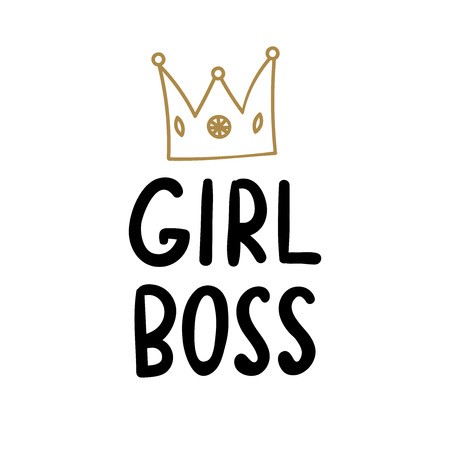 450x450 Feminist Hand Drawn Phrase Girl Boss, With Golden Doodle Crown