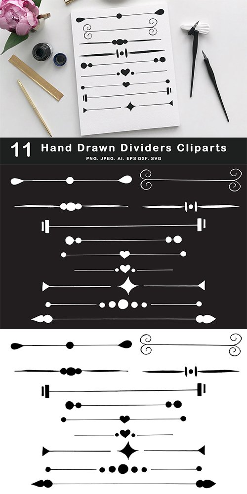 500x1001 Hand Drawn Dividers Vector Cliparts Nitrogfx