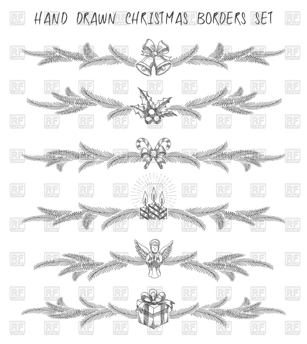 1071x1200 Hand Drawn Christmas Borders, Vignettes And Dividers Vector Image