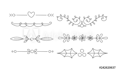 500x300 Hand Drawn Line Borders Set, Decorative Design Elements, Text