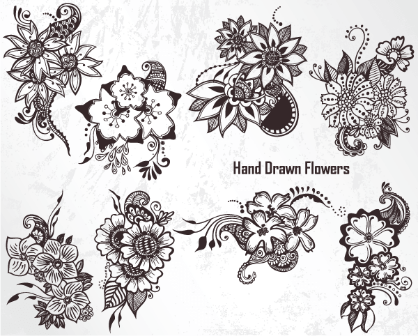 600x482 Hand Drawn Flowers Vector Set Vector Photoshop Brushes
