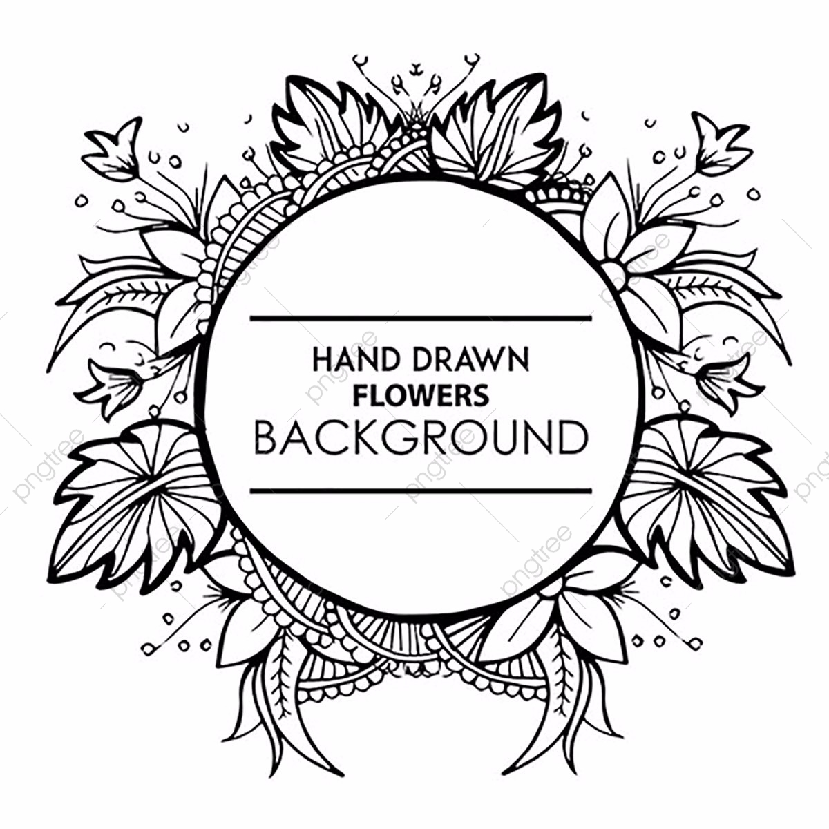 1200x1200 Black And White Hand Drawn Floral Frame, Black, Floral, Frame Png