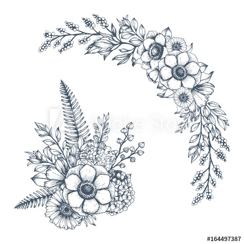 500x500 Hand Drawn Flower Border And Bouquet Vector Floral Elements