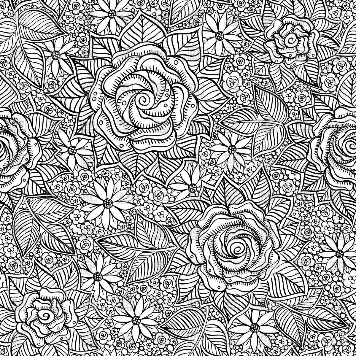 1200x1200 Seamless Black And White Hand Drawn Floral Pattern Vector Image