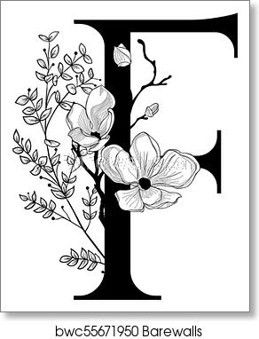 292x382 Vector Hand Drawn Floral F Monogram And Logo, Art Print