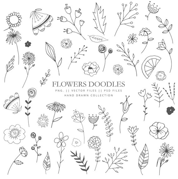 Clip Art With Doodle Flowers Leaves And Branches Hand Drawn Etsy 570x573 Clip Art With Doodle Flowers Leaves And Branches Hand Drawn Etsy