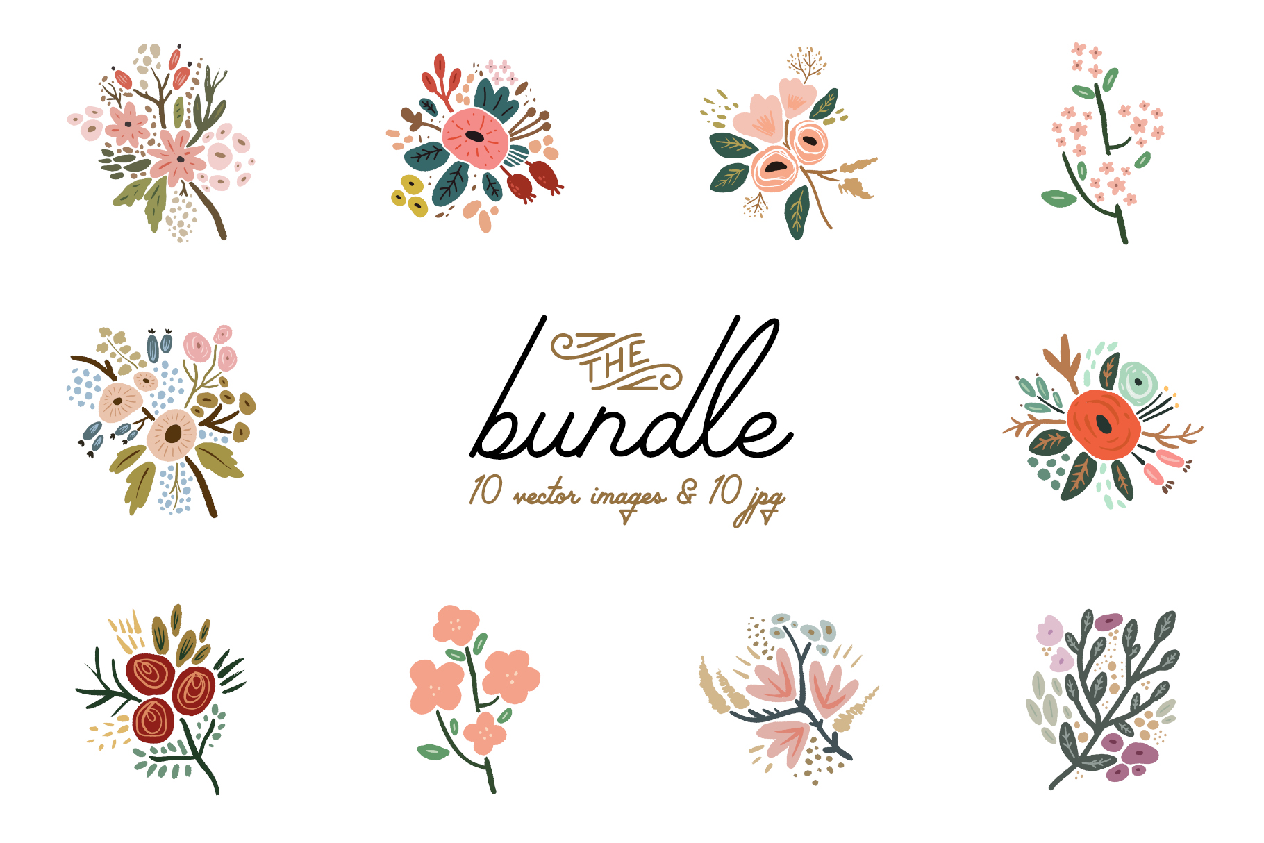 Hand Drawn Flowers, Wedding Bouquets, Vector Clip Art 1820x1214 Hand Drawn Flowers, Wedding Bouquets, Vector Clip Art