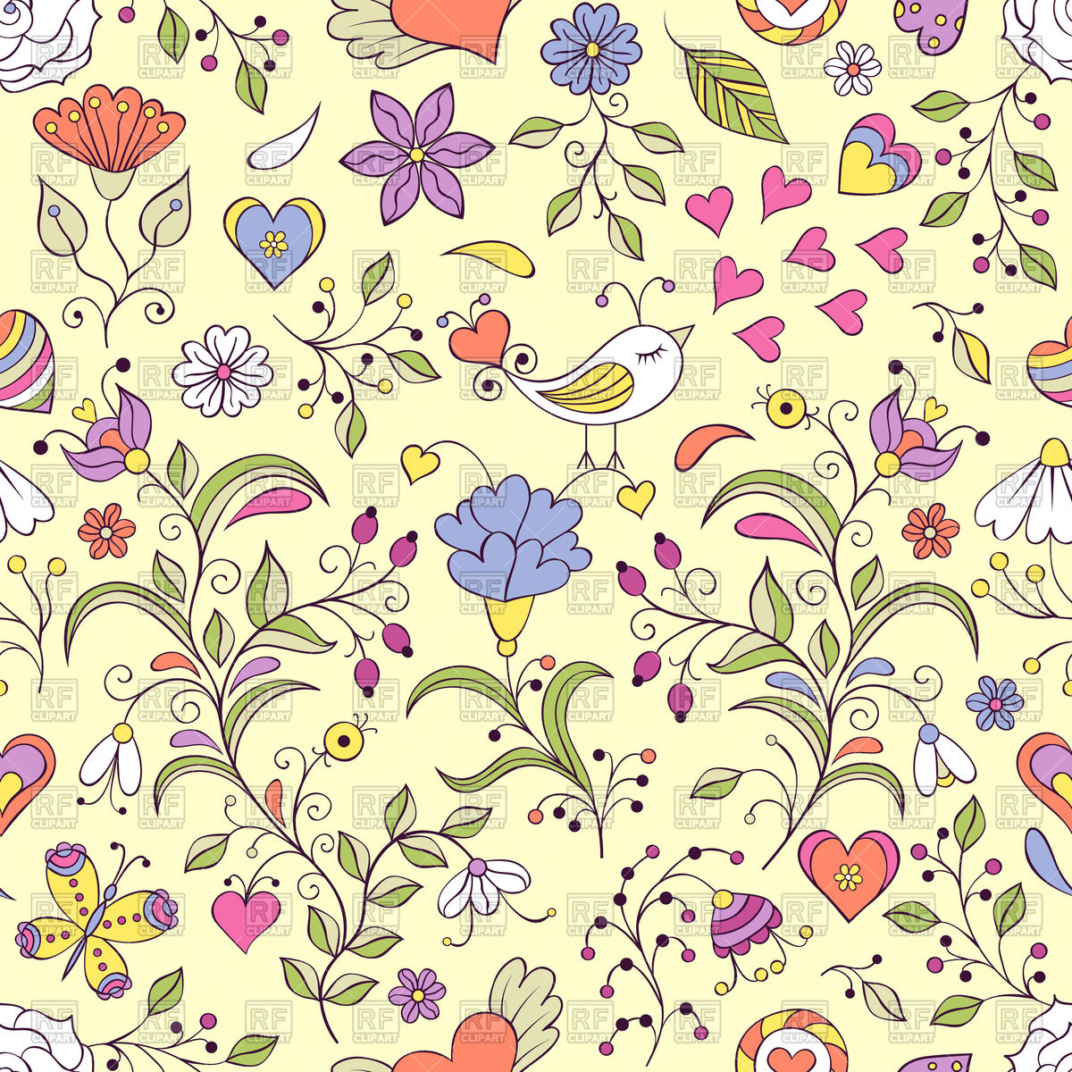 Seamless Pattern With Hand Drawn Flowers Vector Image 1200x1200 Seamless Pattern With Hand Drawn Flowers Vector Image