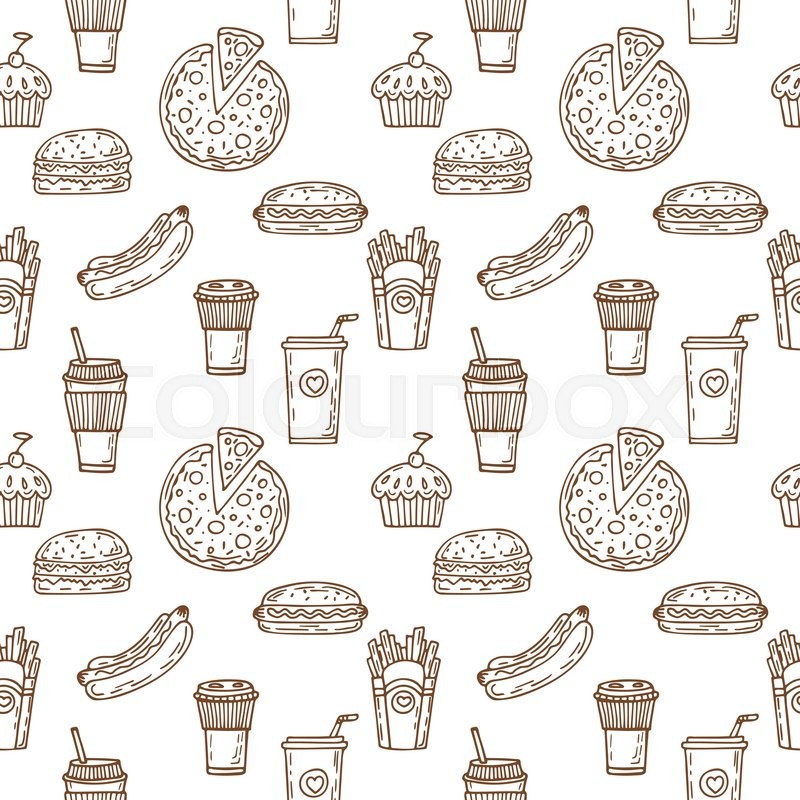 800x800 Fast Food Seamless Pattern Hand Drawn Stock Vector Colourbox
