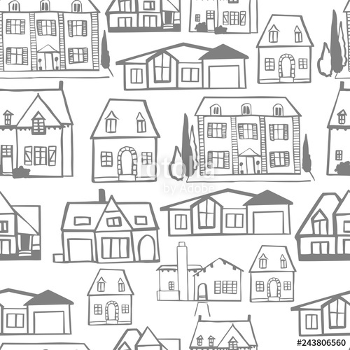 Hand Drawn Houses Vector Seamless Pattern Stock Image 500x500 Hand Drawn Houses Vector Seamless Pattern Stock Image