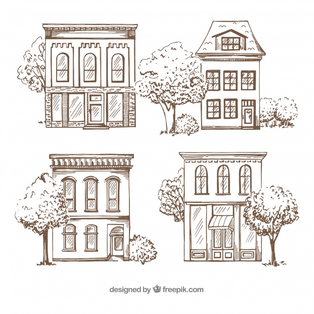 Set Of Four Hand Drawn Houses Vector Free Download 626x626 Set Of Four Hand Drawn Houses Vector Free Download