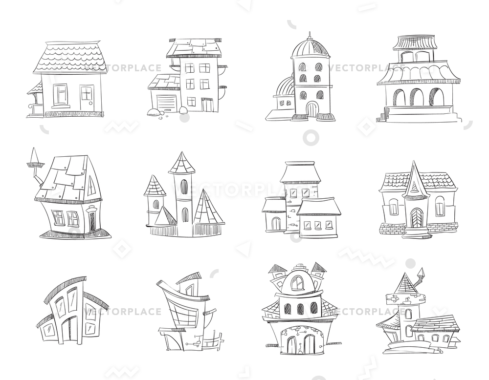 Cute Hand Drawn Houses Windows Doodle Vector Illustration 1000x778 Cute Hand Drawn Houses Windows Doodle Vector Illustration