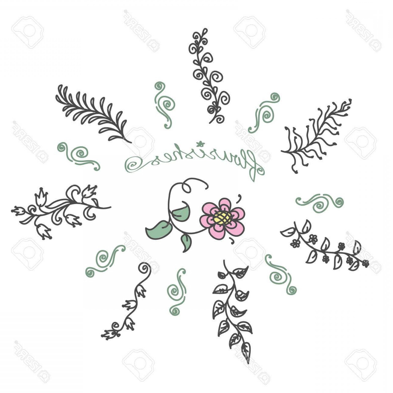 1560x1560 Photostock Vector Vintage Set Of Hand Drawn Rustic Laurels Floral