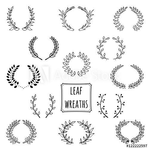 500x500 Set Of Laurel Leaf Wreath Made In Black Unique Hand Drawn