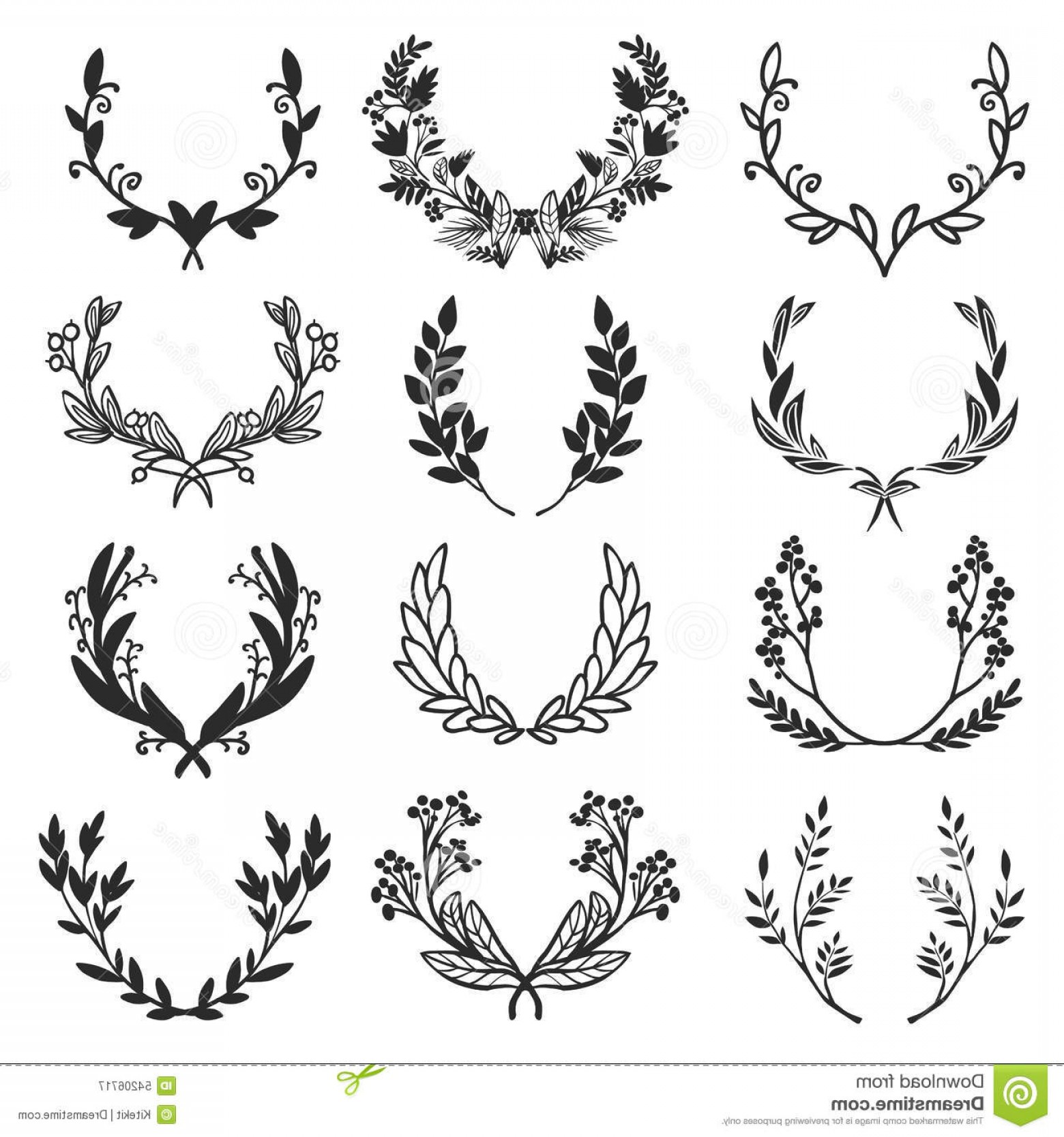 1560x1668 Stock Illustration Vintage Set Hand Drawn Rustic Laurels Floral