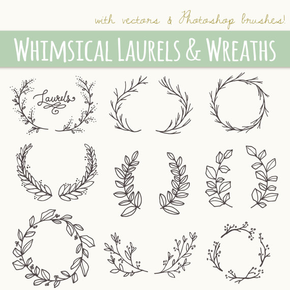 570x570 Whimsical Laurels Wreaths Clip Art Photoshop Brushes Png
