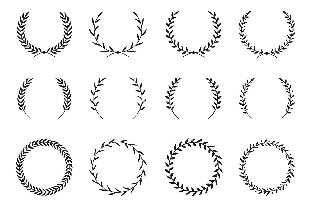 1000x667 Collection Of Different Laurel Wreaths Hand Drawn Vector Round