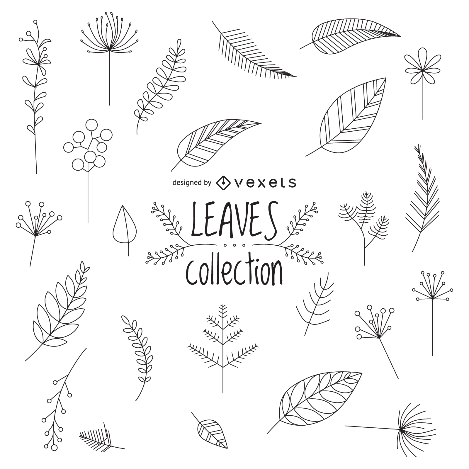 1600x1600 Hand Drawn Leaves Set Design