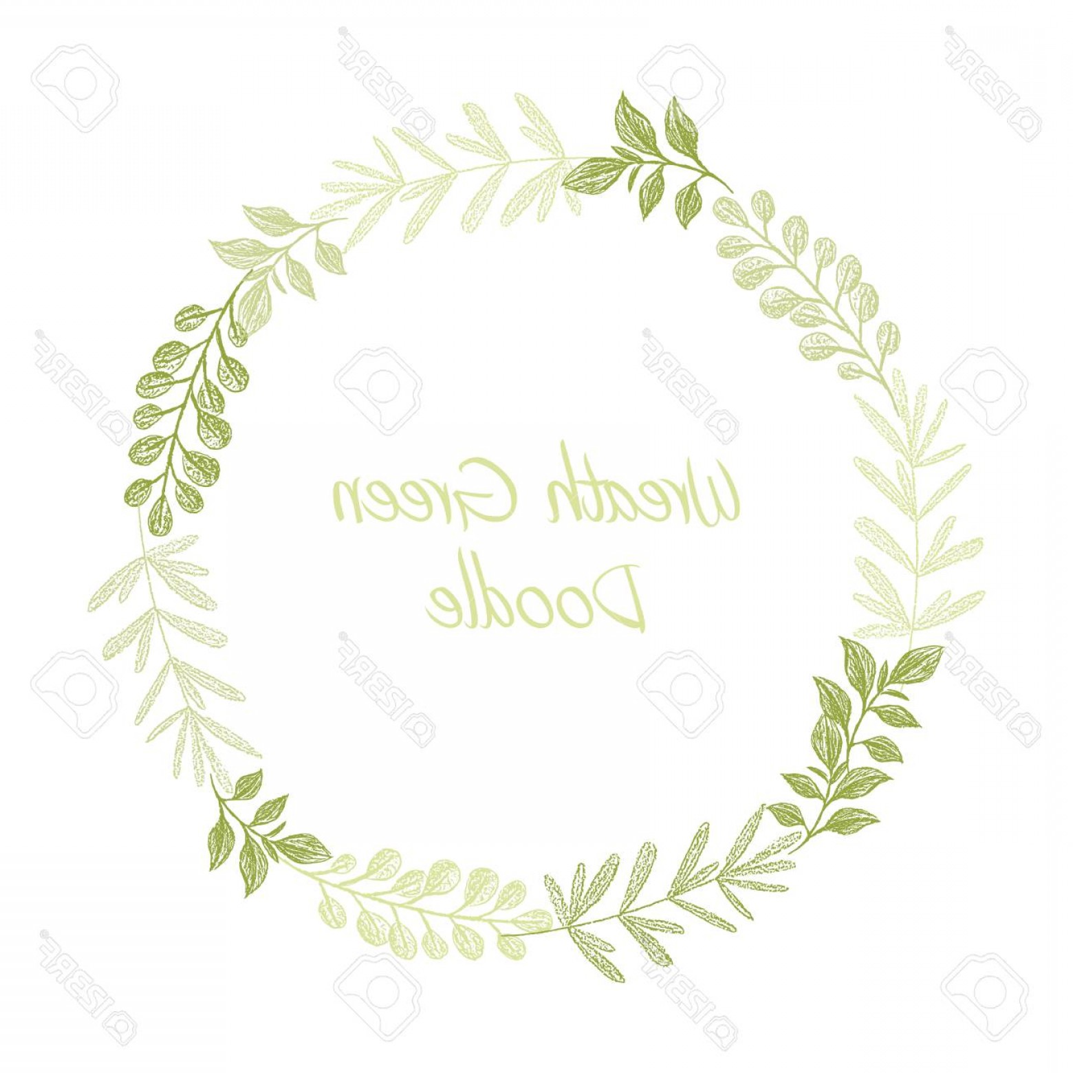 1560x1560 Photostock Vector Green Hand Drawn Leaves Wreath Vector Greeting