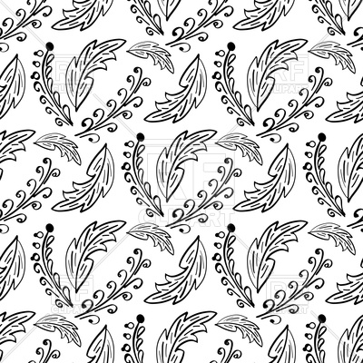 400x400 Black And White Seamless Pattern With Hand Drawn Leaves