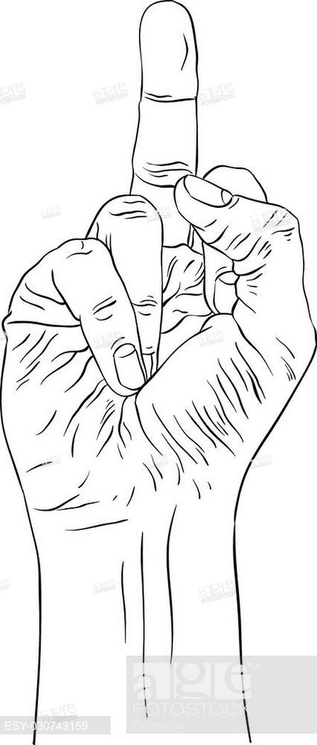 447x1050 Middle Finger Hand Sign, Detailed Black And White Lines Vector