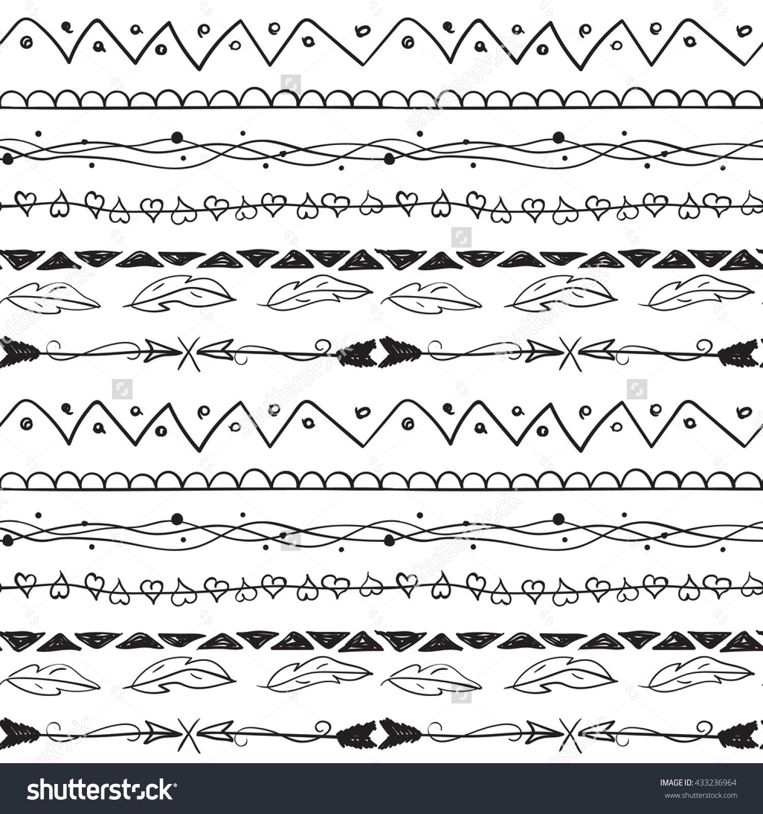 1500x1600 Seamless Pattern With Hand Drawn Border With Hearts, Triangles