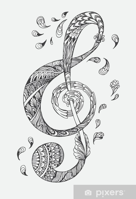 479x700 Hand Drawn Music Key With Ethnic Ornaments Doodle Pattern Vector