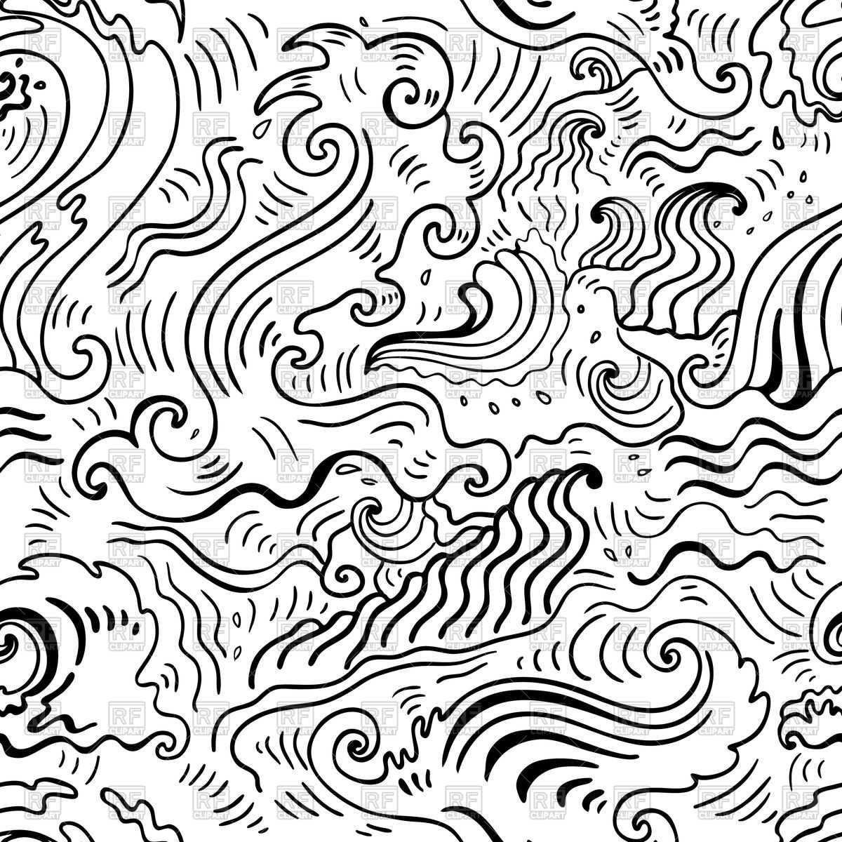1200x1200 Sea Waves Hand Drawn Seamless Pattern Vector Image Of Backgrounds
