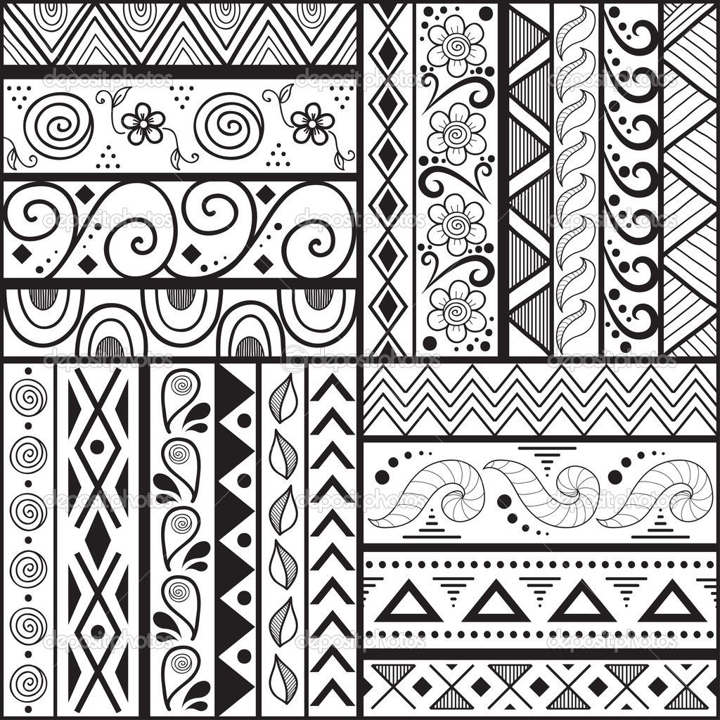 1024x1024 Tribal Striped Hand Drawn Seamless Pattern Stock Vector