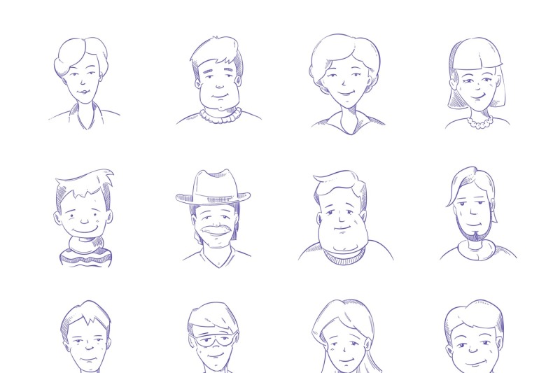 800x533 Hand Drawn People Characters, Portrait, Avatars Vector Sketch
