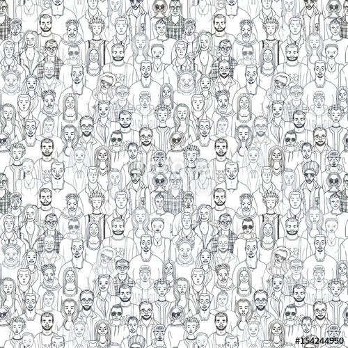 500x500 Seamless Pattern Of Hand Drawn People Faces Vector Illustration