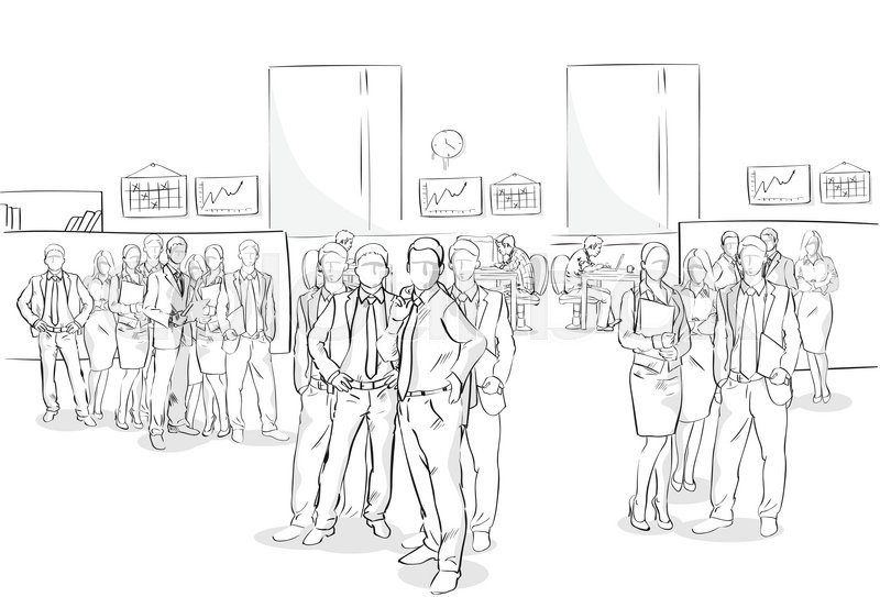 800x543 Sketch Businesspeople Crowd Office Stock Vector Colourbox