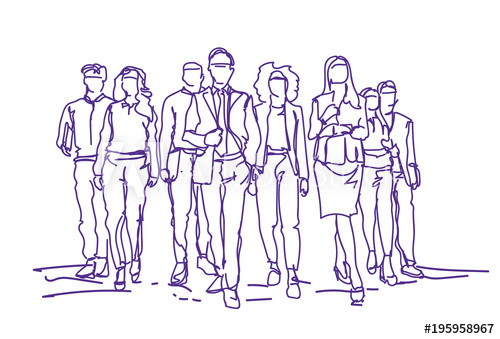 500x339 Sketch Businesspeople Team Moving Forward Over White Background