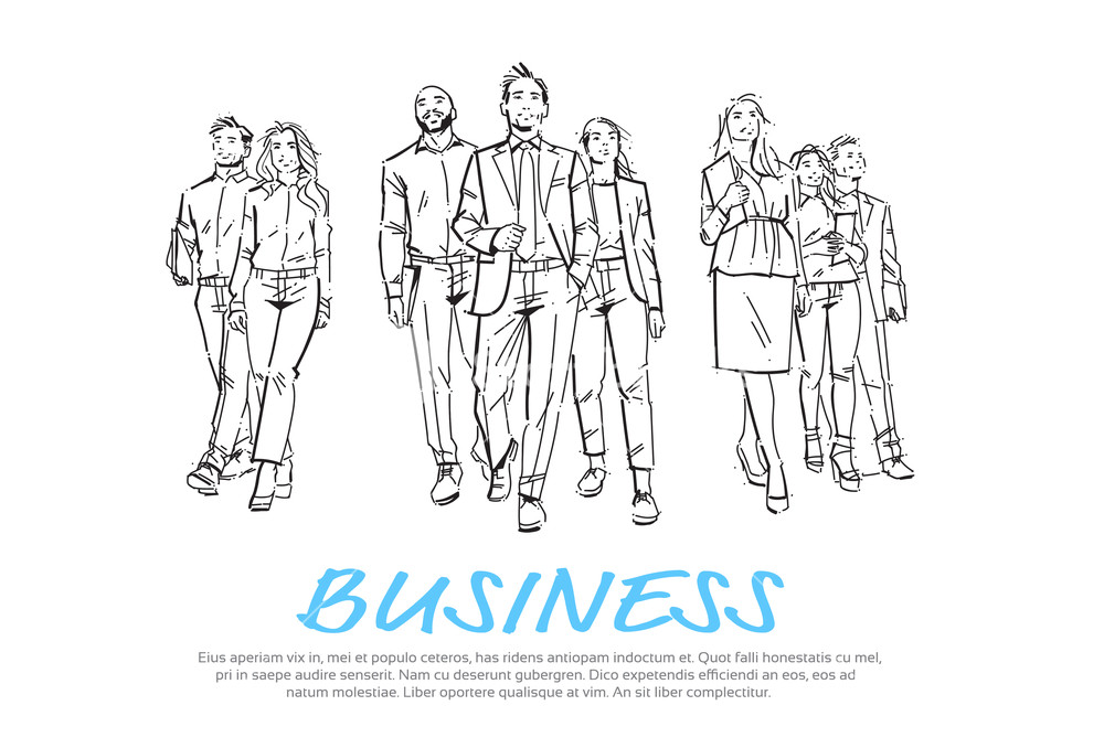 1000x678 Sketch Businesspeople Team Step Forward On White Background