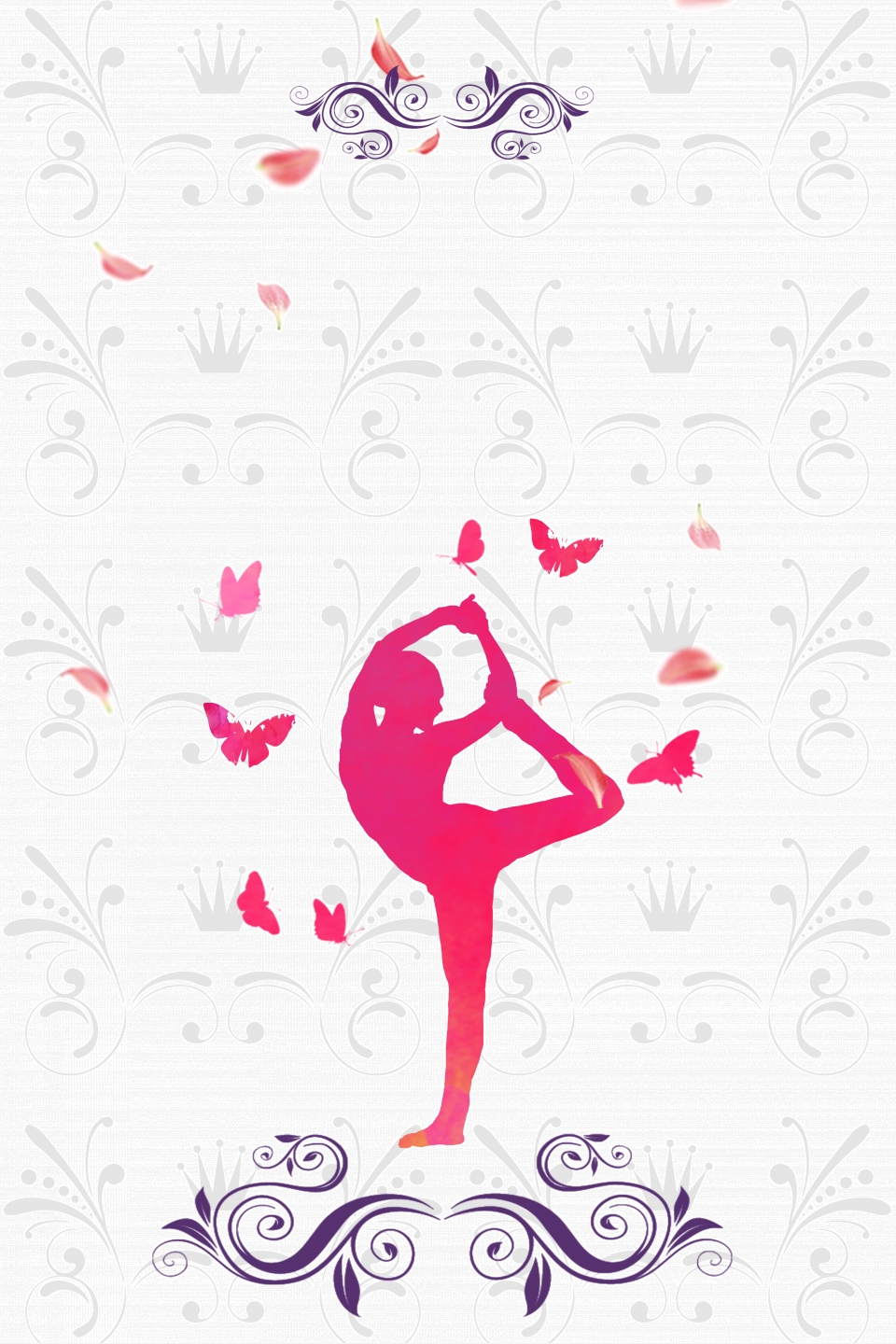 960x1440 Vector Hand Drawn People Silhouette Female Yoga Background, Hand