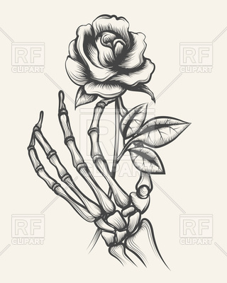 Hand Drawn Skeleton Bones Hand With Rose Vector Image 320x400 Hand Drawn Skeleton Bones Hand With Rose Vector Image