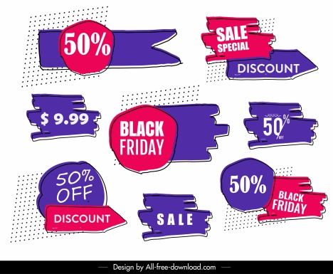 468x385 Sale Tag Labels Templates Colored Flat Handdrawn Shapes Vectors