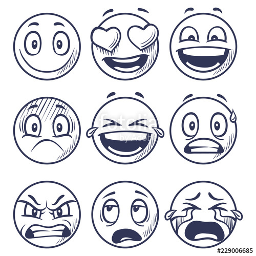 500x500 Sketch Smiles Doodle Smiley In Different Emotions Hand Drawn
