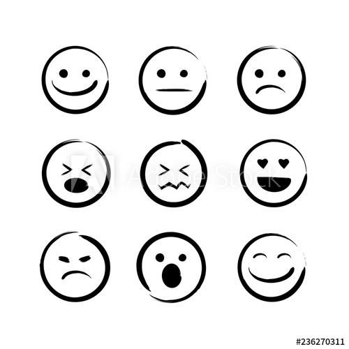 500x500 Vector Illustration Set Of Hand Drawn Emojis Faces Doodle