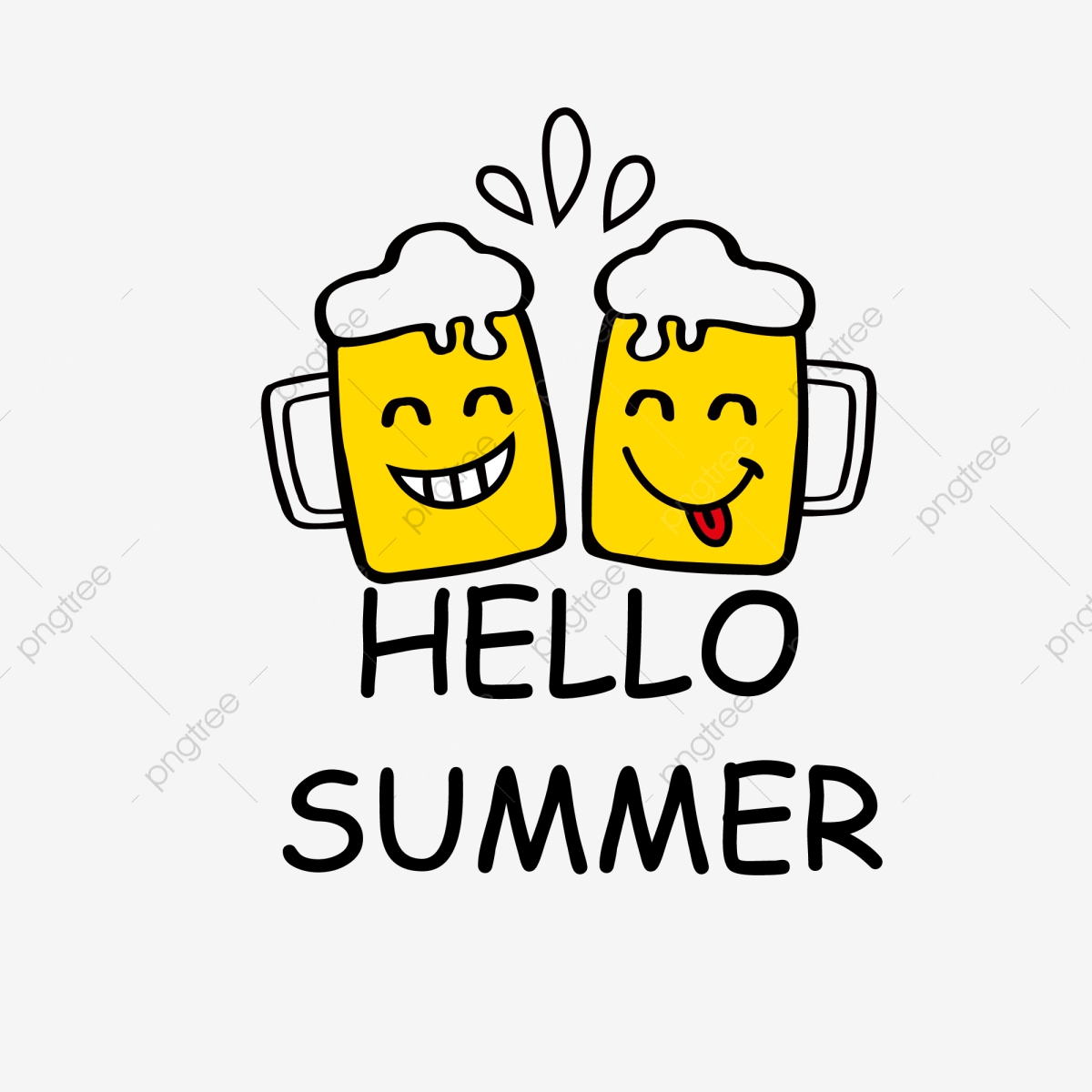 1200x1200 Cartoon Hand Drawn Summer Beer Cheers, Cool, Smiley Face, Drinking